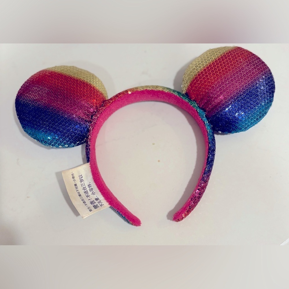 Disney Parks Rainbow Sequin Mickey Mouse Ears Headband Girls Colorful Pride - Picture 3 of 3